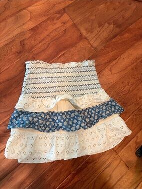 Beautiful Chaos 100% Cotton Tiered Eyelet Mini Skirt Blue/Creme